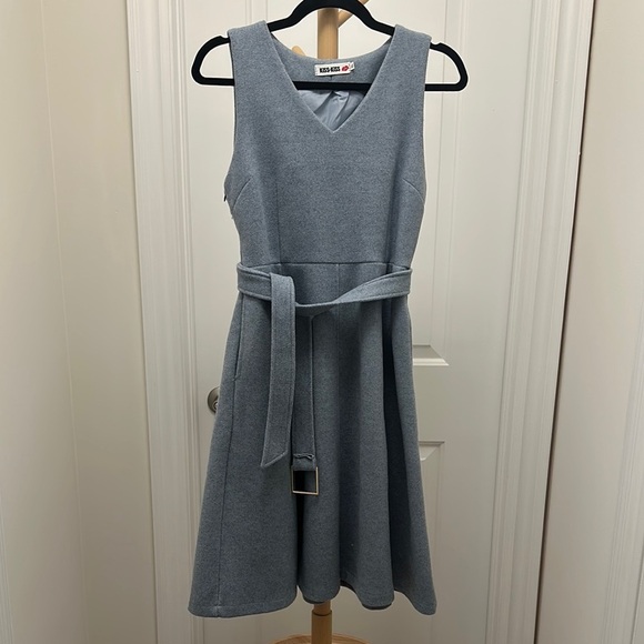 KISS KISS Dresses & Skirts - [WOMEN] Full Wool Midi Blue Dress with Satin Fill Interior